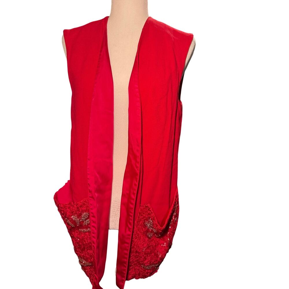 Mr. Blackwell Vintage Custom Red Satin Vest, Sequin Pockets, Hollywood, Medium